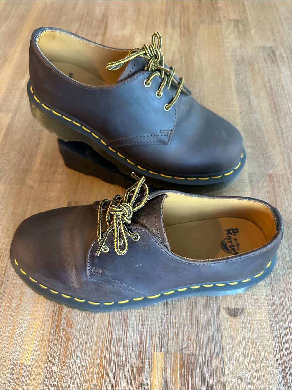 Dr. Martens 1461 Oxford Brown Leather Lace-Up Shoes with Yellow Stitching - Picture 3 of 8